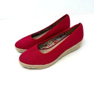 Life Stride Espadrille Wedge Shoes Size 9W Red Canvas Slip On Comfort Flats